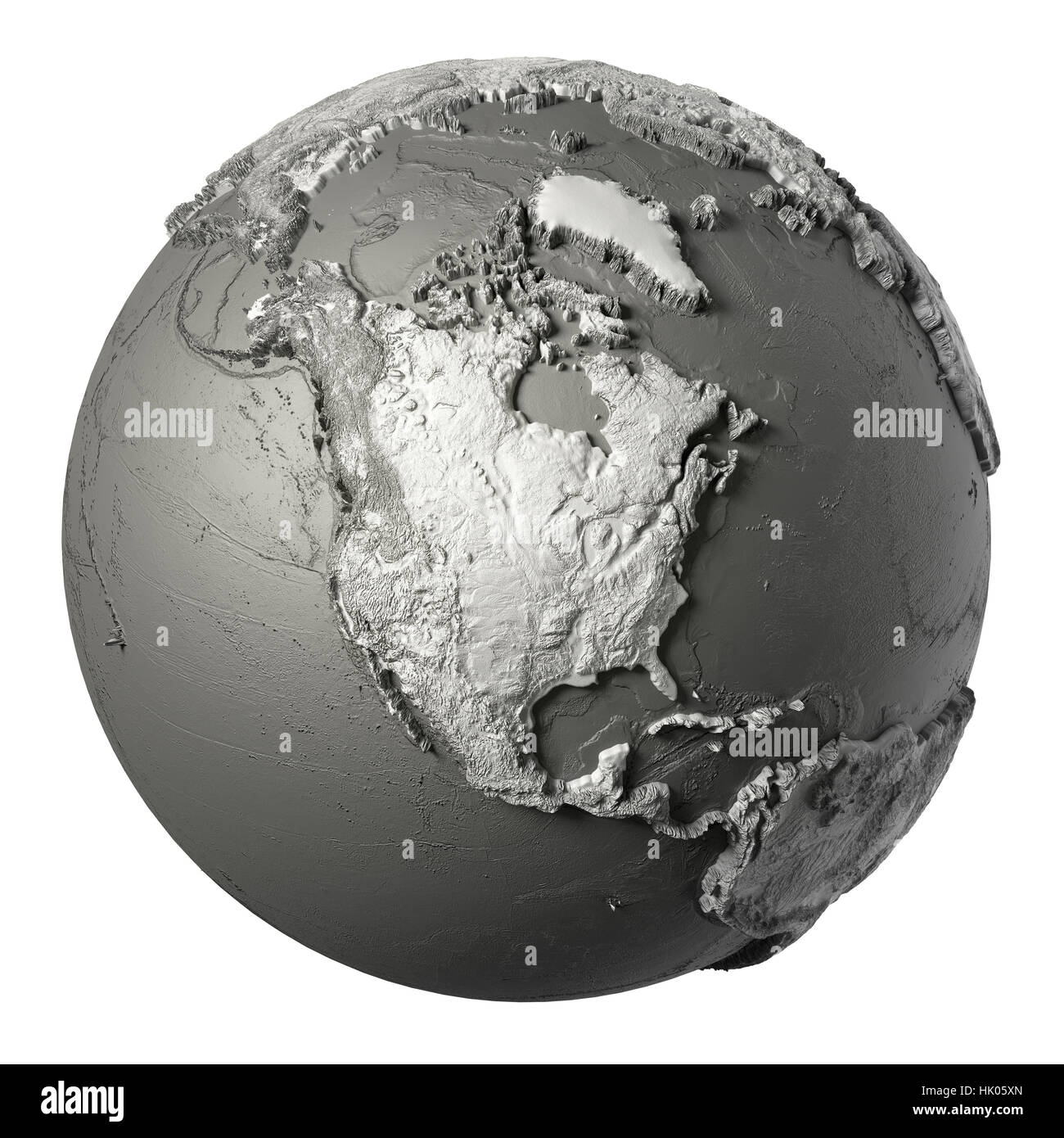 Globus-Modell mit detaillierten Topographie ohne Wasser. Nord-Amerika. 3D-Rendering isoliert auf weißem Hintergrund. Elemente dieses Bildes, eingerichtet von der NASA Stockfoto
