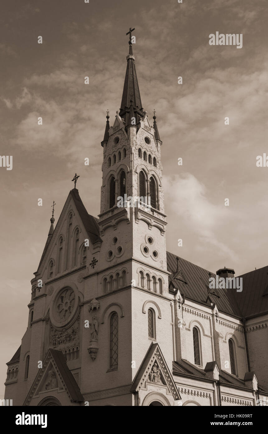 Fastovskiy römisch-katholische Kirche (das monochrome Szene). Der zentrale Bereich der Stadt. Stockfoto