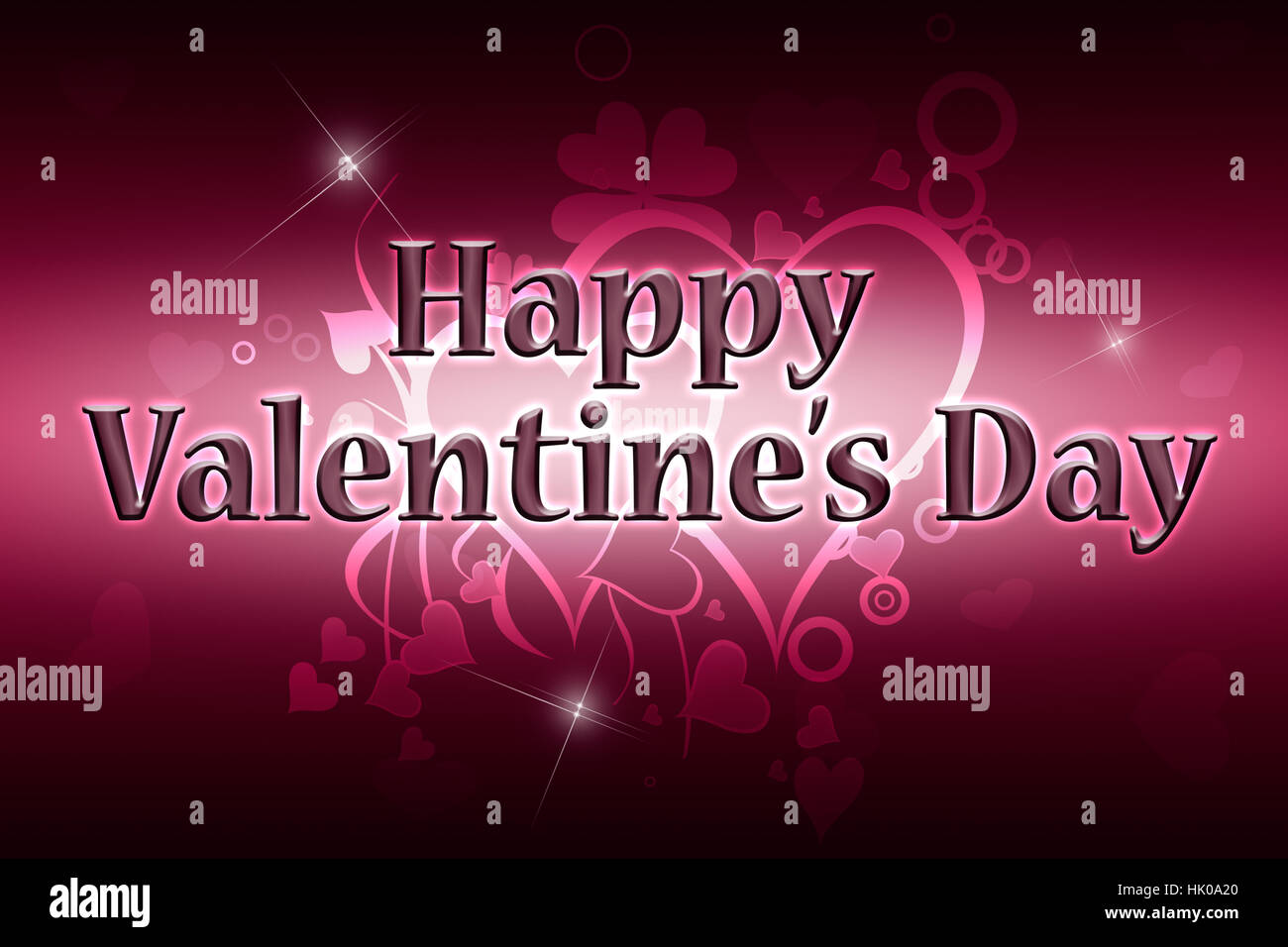 Grußkarte Happy Valentine's Day. Rot und rosa Hintergrund. Stockfoto