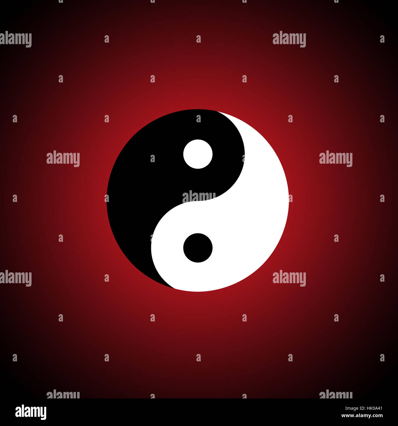 Das chinesische Symbol (Yin - Yang). Einen dunklen roten Hintergrund. Stockfoto