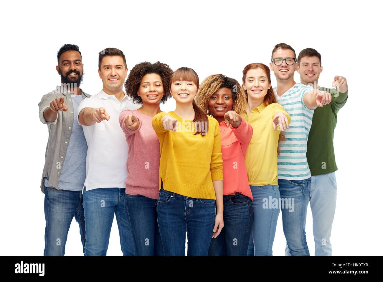 internationale Gruppe von Menschen, die auf Sie gerichtet Stockfoto