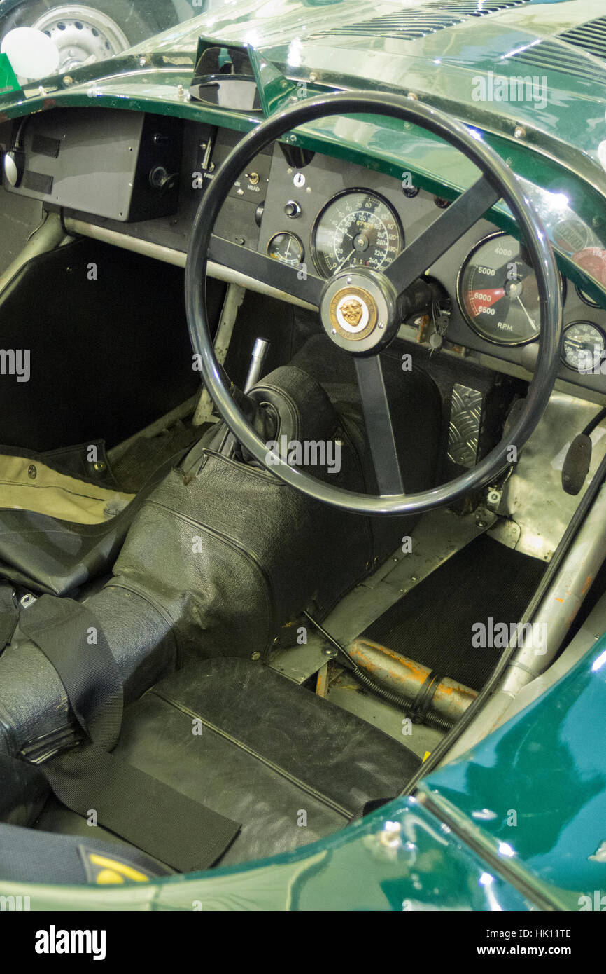 Innenraum eines 1953 Jaguar Typ C 2 Sitzer Sportwagen, Großbritannien Stockfoto