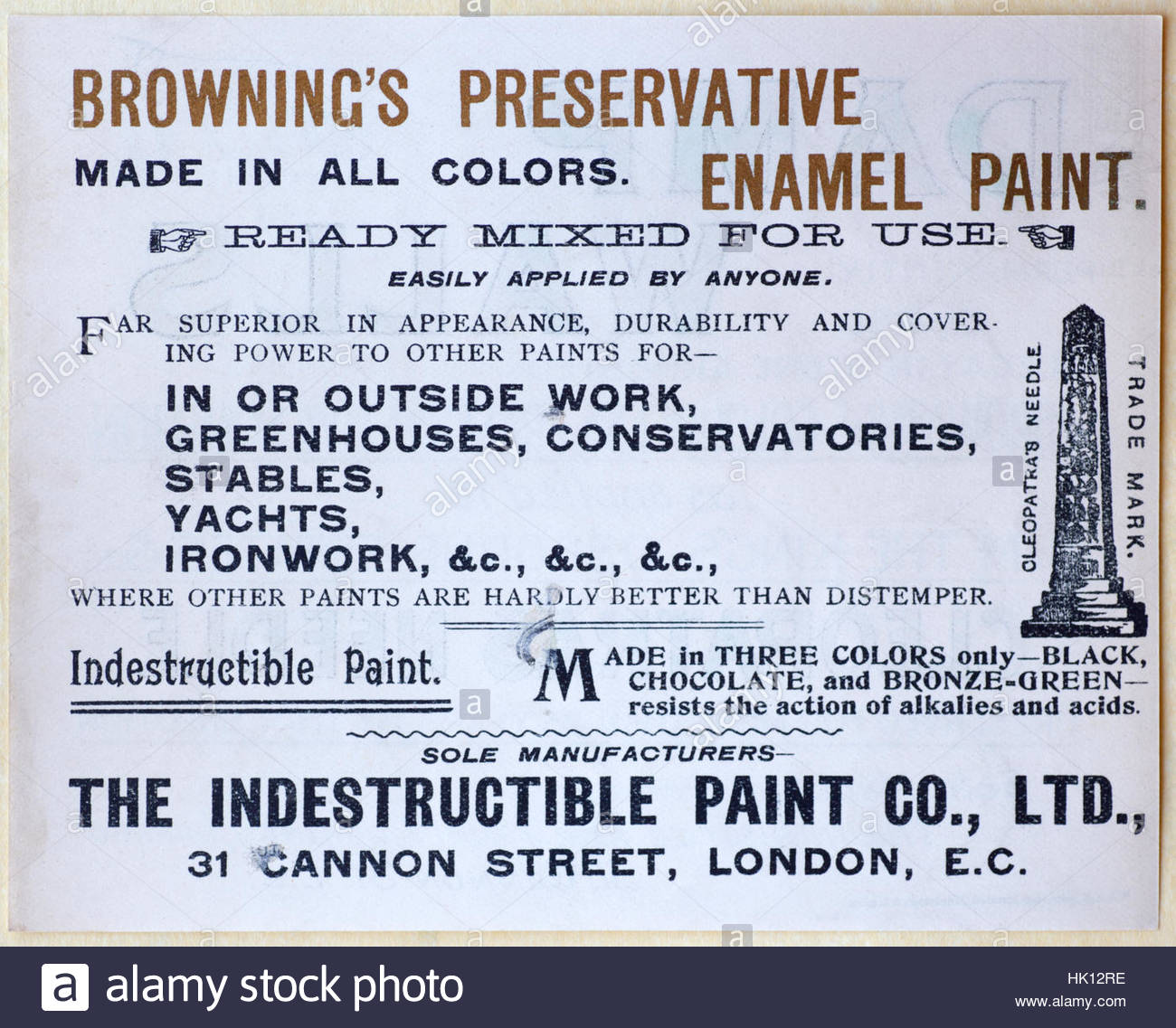 Browning Konservierungsmittel, original Vintage Werbung um 1900 Stockfoto