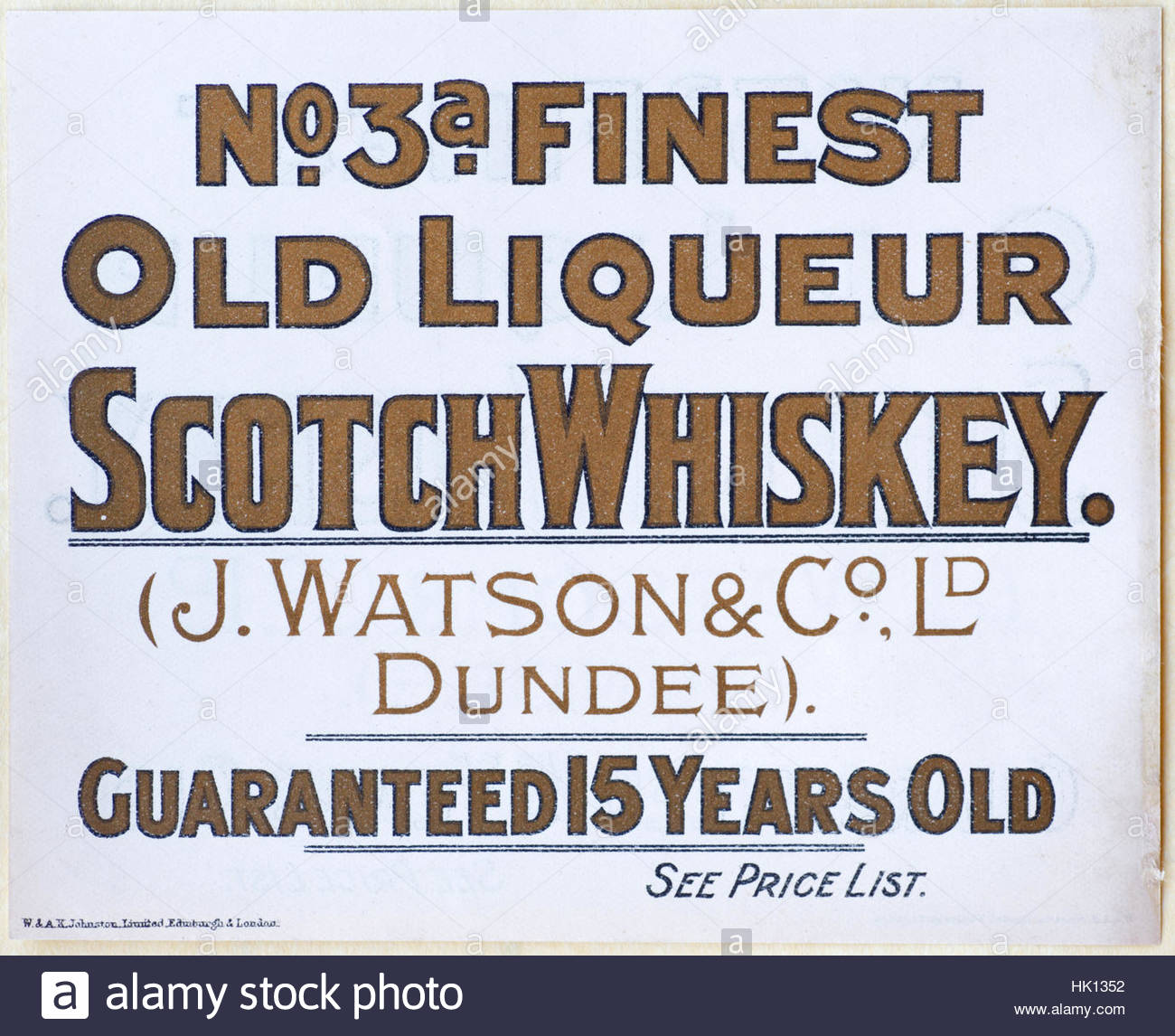 Keine 3a besten Alter Likör Scotch Whisky, original Vintage Werbung von ca. 1900 Stockfoto