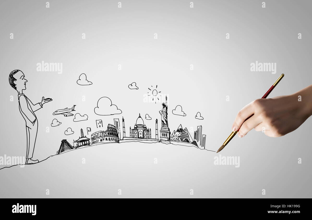 Hand zeichnen Bleistift Karikatur lustige Geschäftsmann Stockfoto