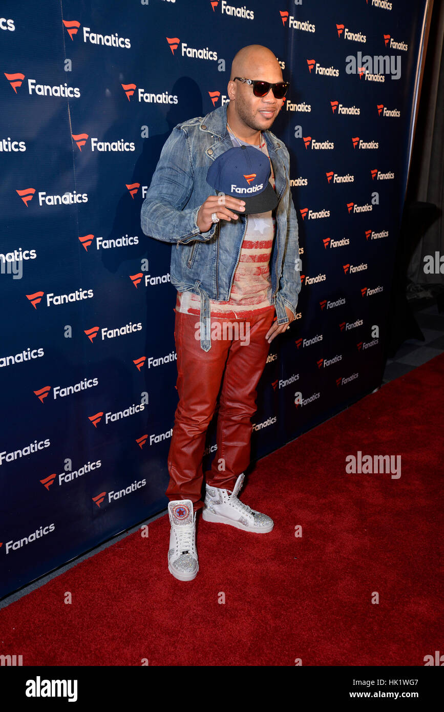 Houston, USA. 4. Februar 2017. Flo Rida bei der Fanatiker Super Bowl Party im Ballsaal im Bayou Place in Houston, Texas. Bildnachweis: Zeusfloreus/Medien Punch/Alamy Live-Nachrichten Stockfoto