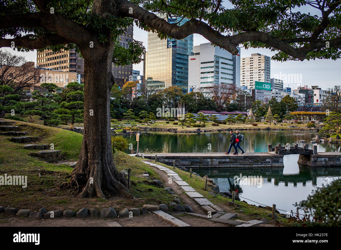 Stadtbild, Kyu Shiba Rikyu Garten, Tokio, Japan Stockfoto