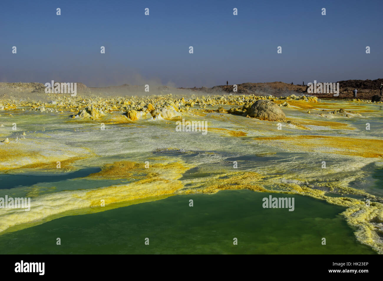 Lebendige Farben und markanten Felsformationen in die jenseitige Landschaft der Dalol, Äthiopien in der Wüste Danakil-Senke Stockfoto