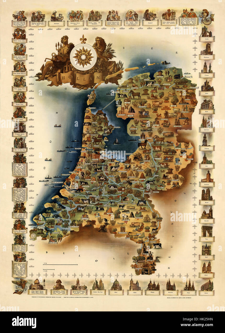Karte von Holland 1960 Stockfoto