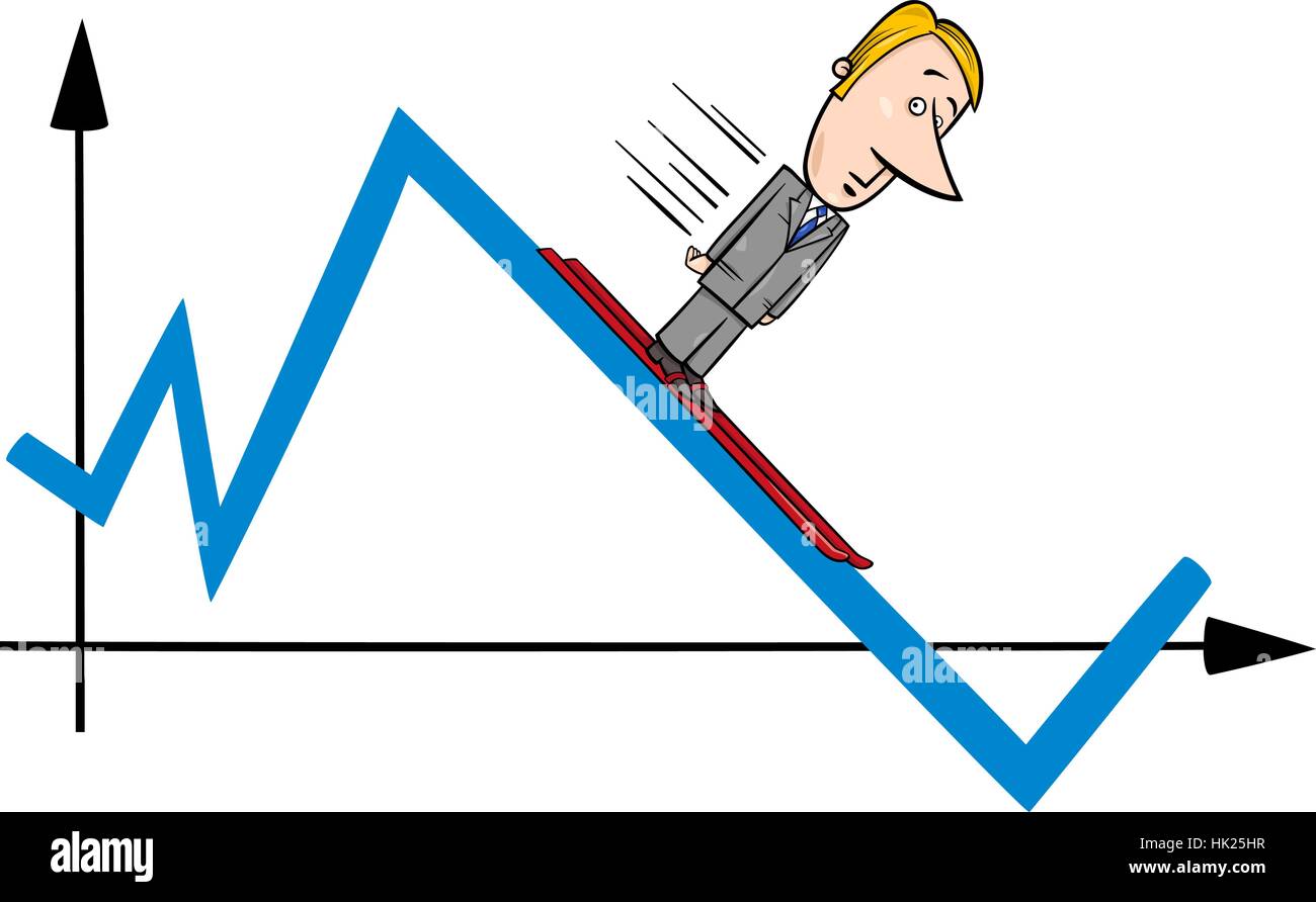 Concept Cartoon Illustration des Kaufmanns Skifahren auf das Diagramm oder ein Diagramm Stock Vektor