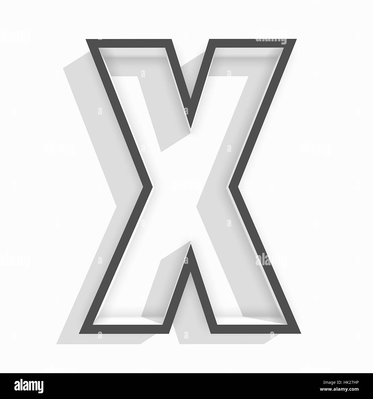 weiße isolierten Buchstaben X in weißem Hintergrund mit Schatten Stockfoto