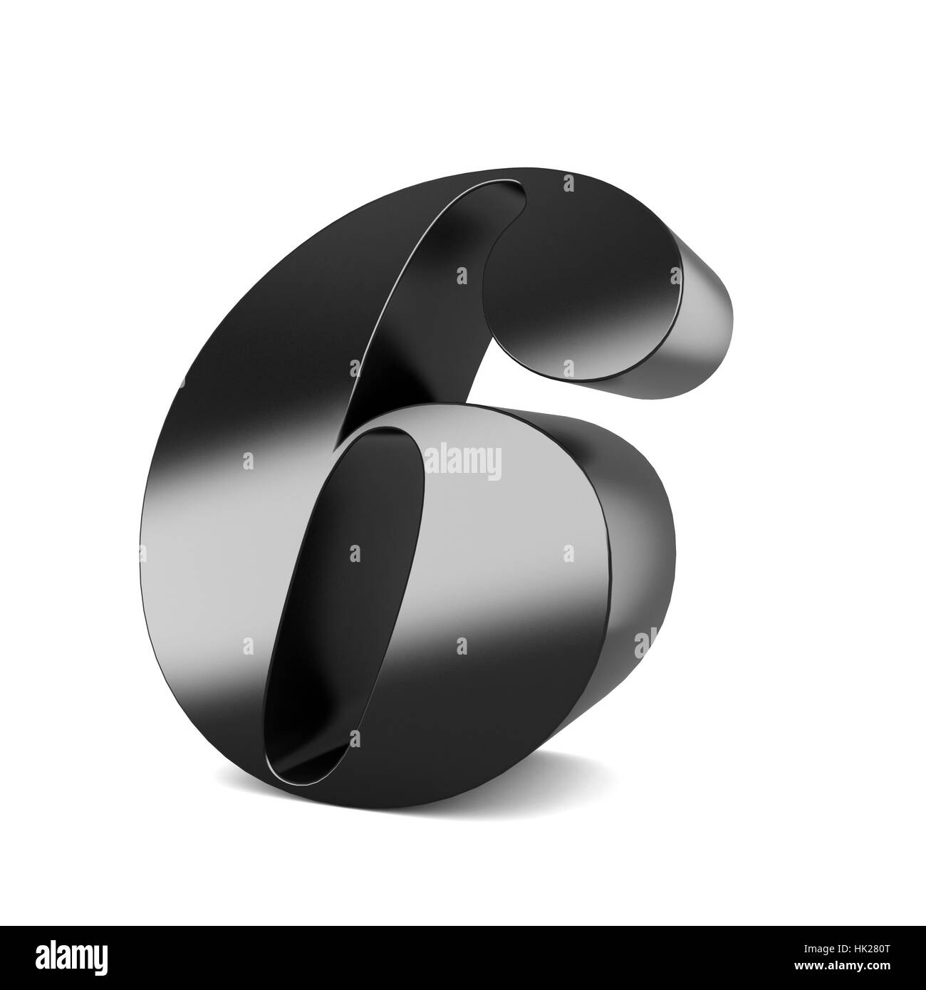 3D Schwarz Metall Nummer 6 sechs isolierten weißen Hintergrund Stockfoto