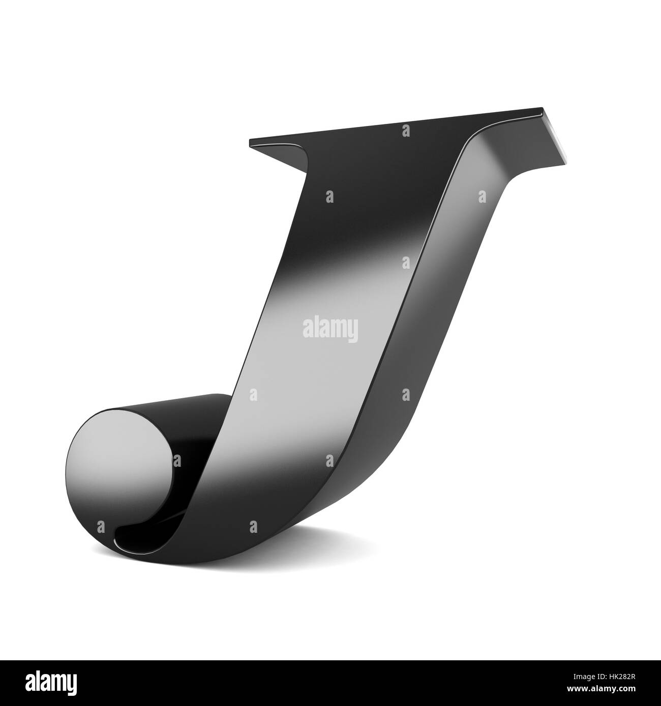 3D Schwarz Metall Buchstaben J weißen Hintergrund isoliert Stockfoto