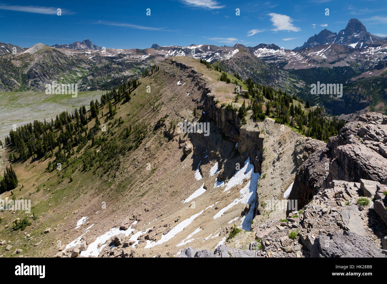 9943 Höhepunkt vor Teton Gipfeln, wie aus Marias Nippel in die Teton Mountains gesehen. Jedediah Smith Wildnis, Wyoming Stockfoto