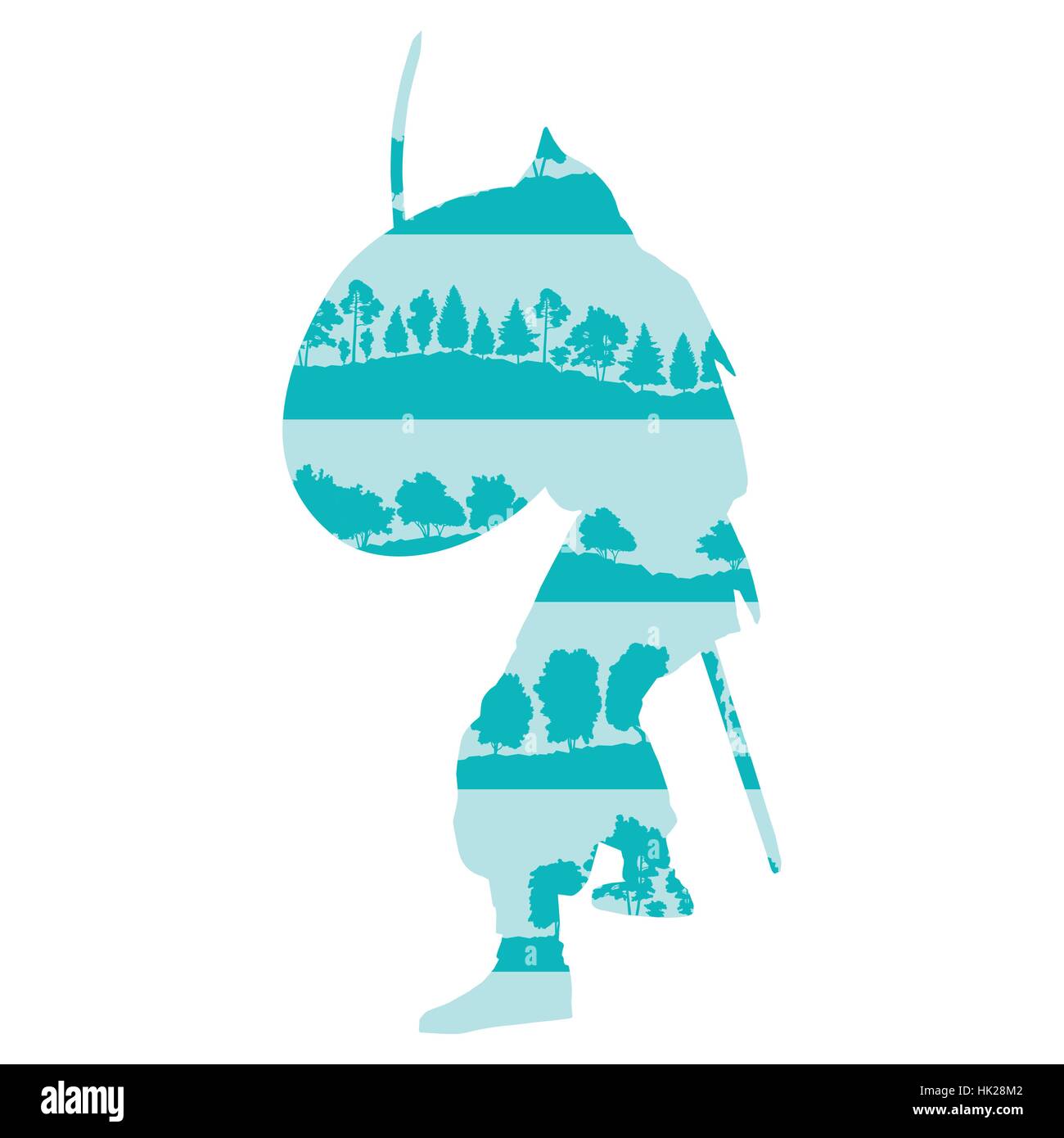 Mittelalterliche Ritter oder Alter Krieger Vektor Hintergrund Konzept der Wald Bäume Fragmente isoliert auf weiss Stock Vektor