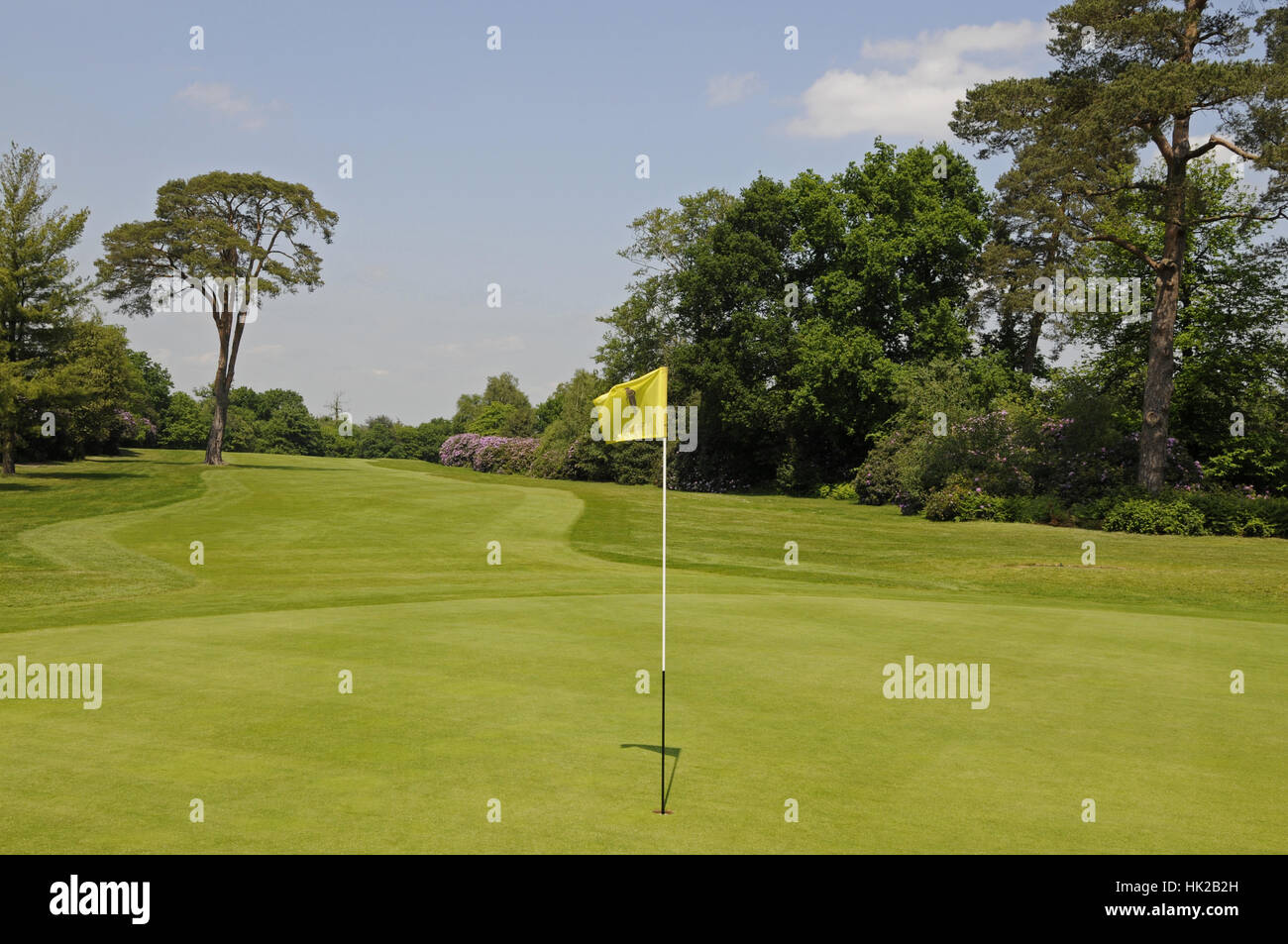 18. Grün am Longcross Platz, Foxhills Club und Resort, Ottershaw, Surrey, England Stockfoto