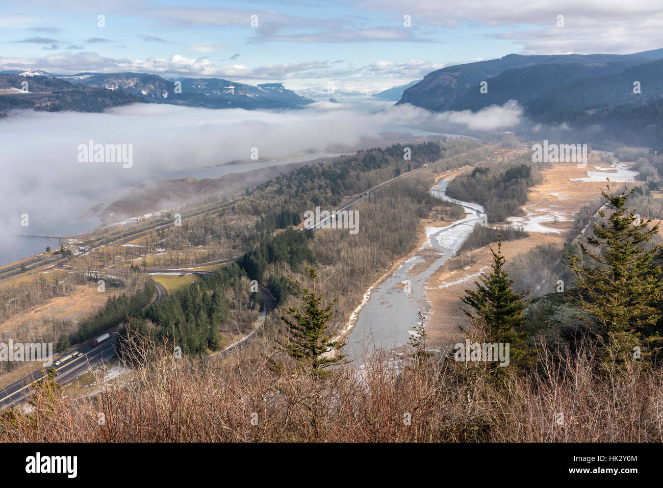 Nebel im Tal in der Columbia River Gorge Oregon. Stockfoto