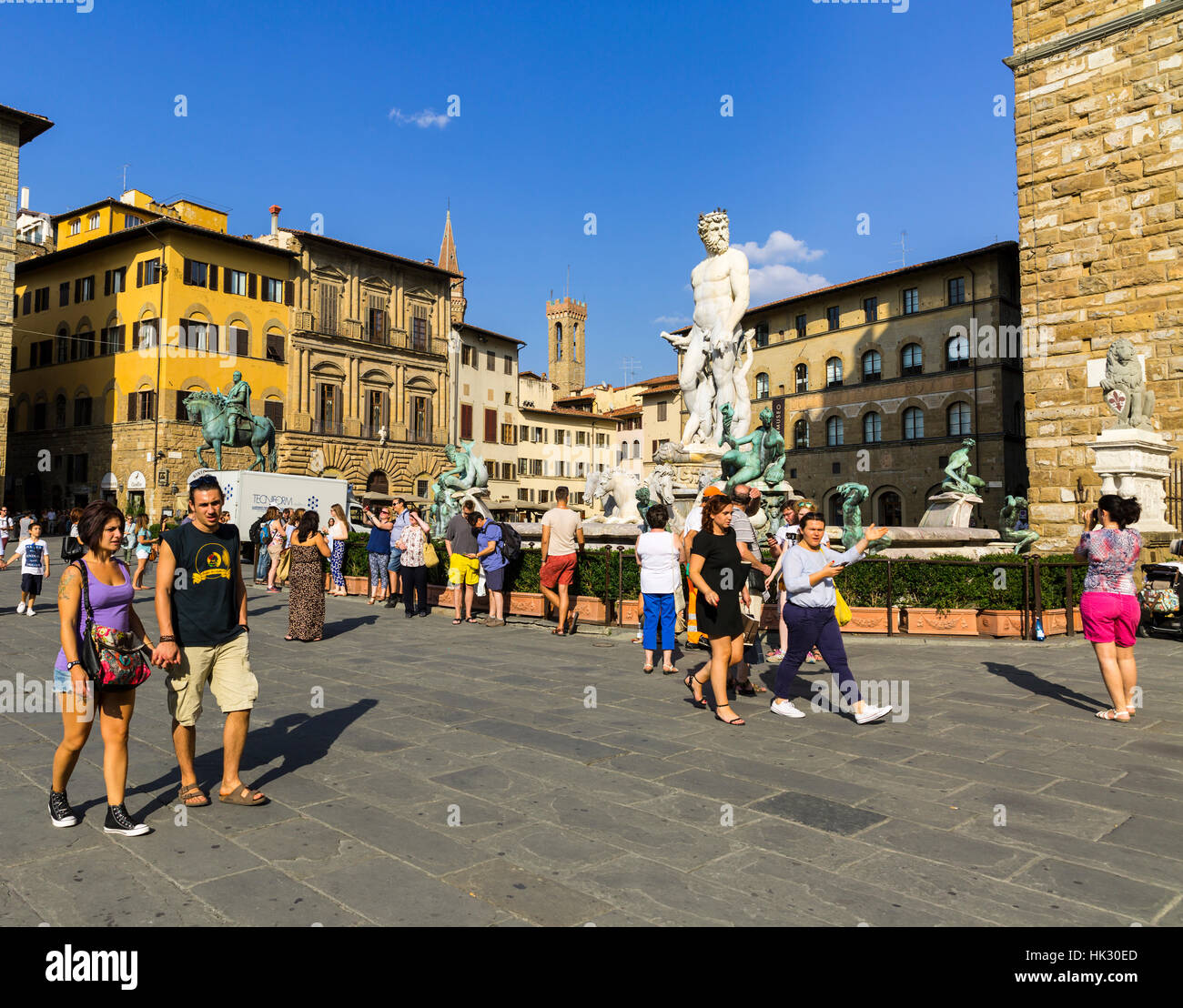 Piazza Della Signoria und den Neptunbrunnen, Florenz, Italien. Stockfoto
