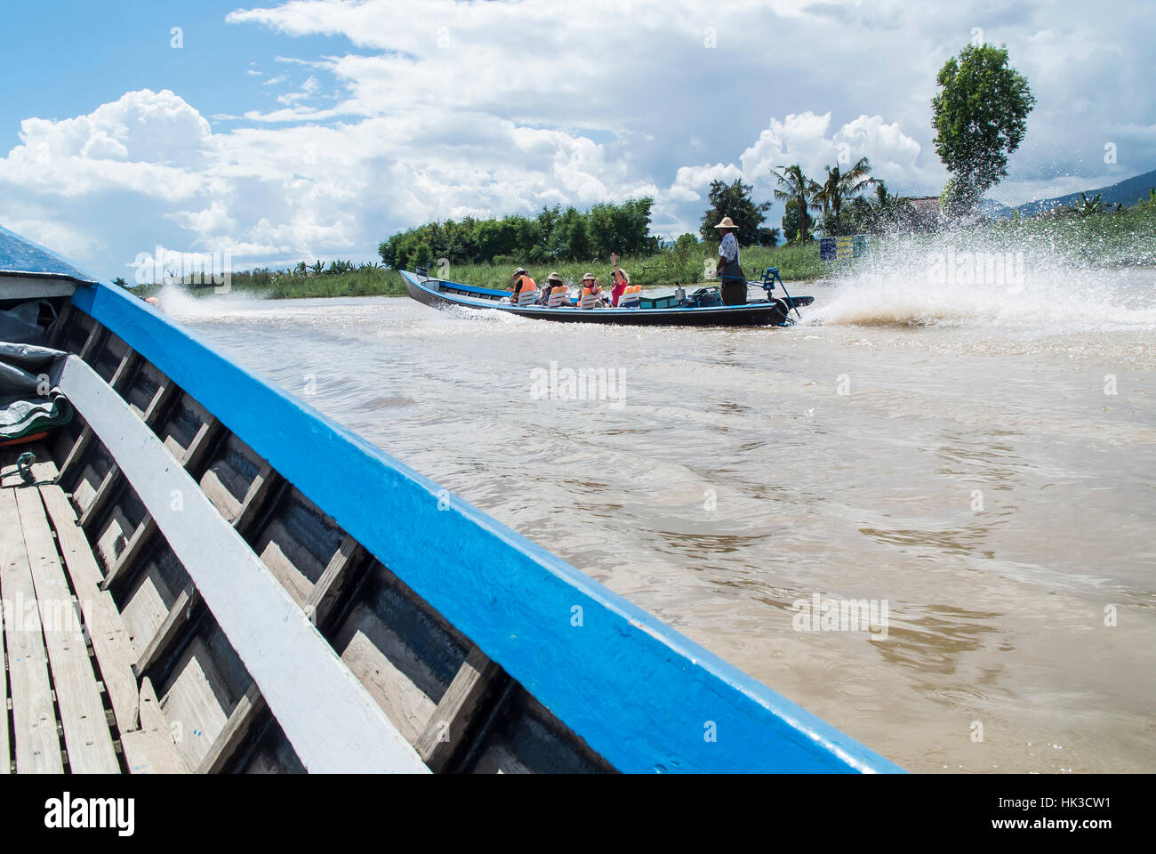 Boote zu Wasser Highway, Inle-See, Myanmar Stockfoto