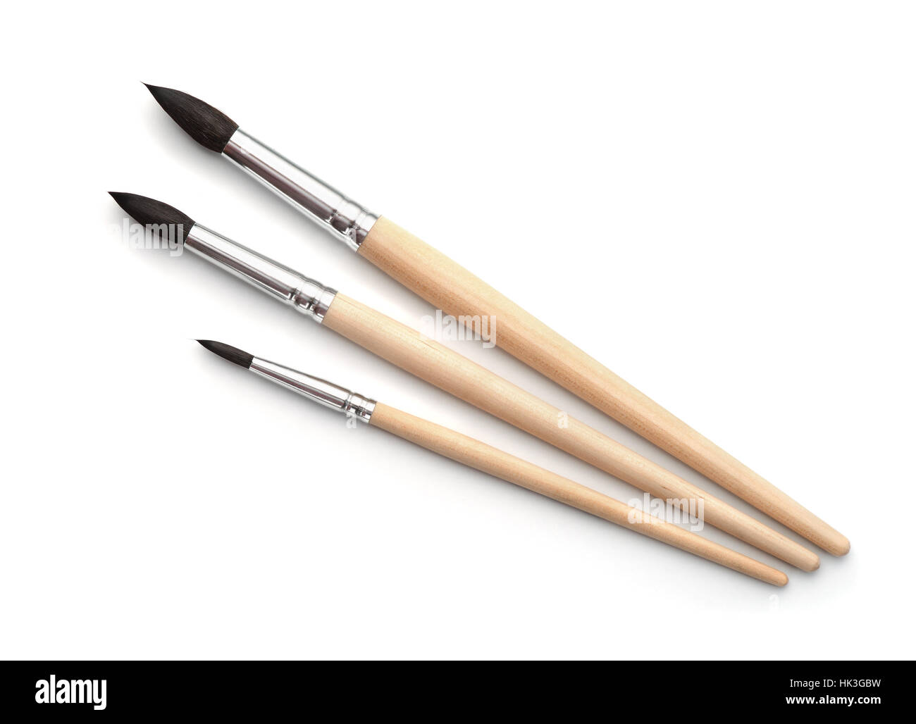 Draufsicht der neuen künstlerischen Farben Pinsel Set isoliert auf weiss Stockfoto