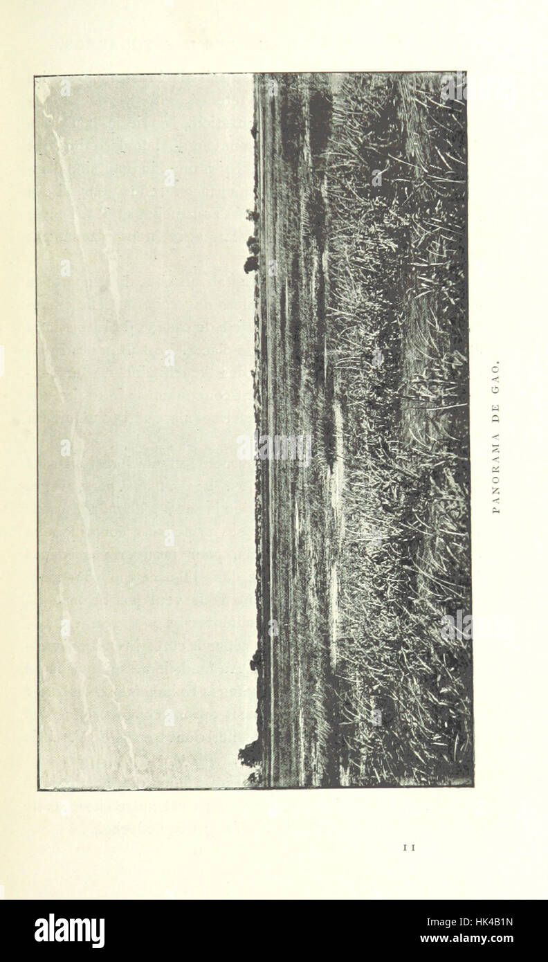 Eine Illustration aus „Sur le Niger et au Pays des Touaregs“, die die Mission von Hourst in Westafrika darstellt, mit Illustrationen und einer Karte der Region. Stockfoto