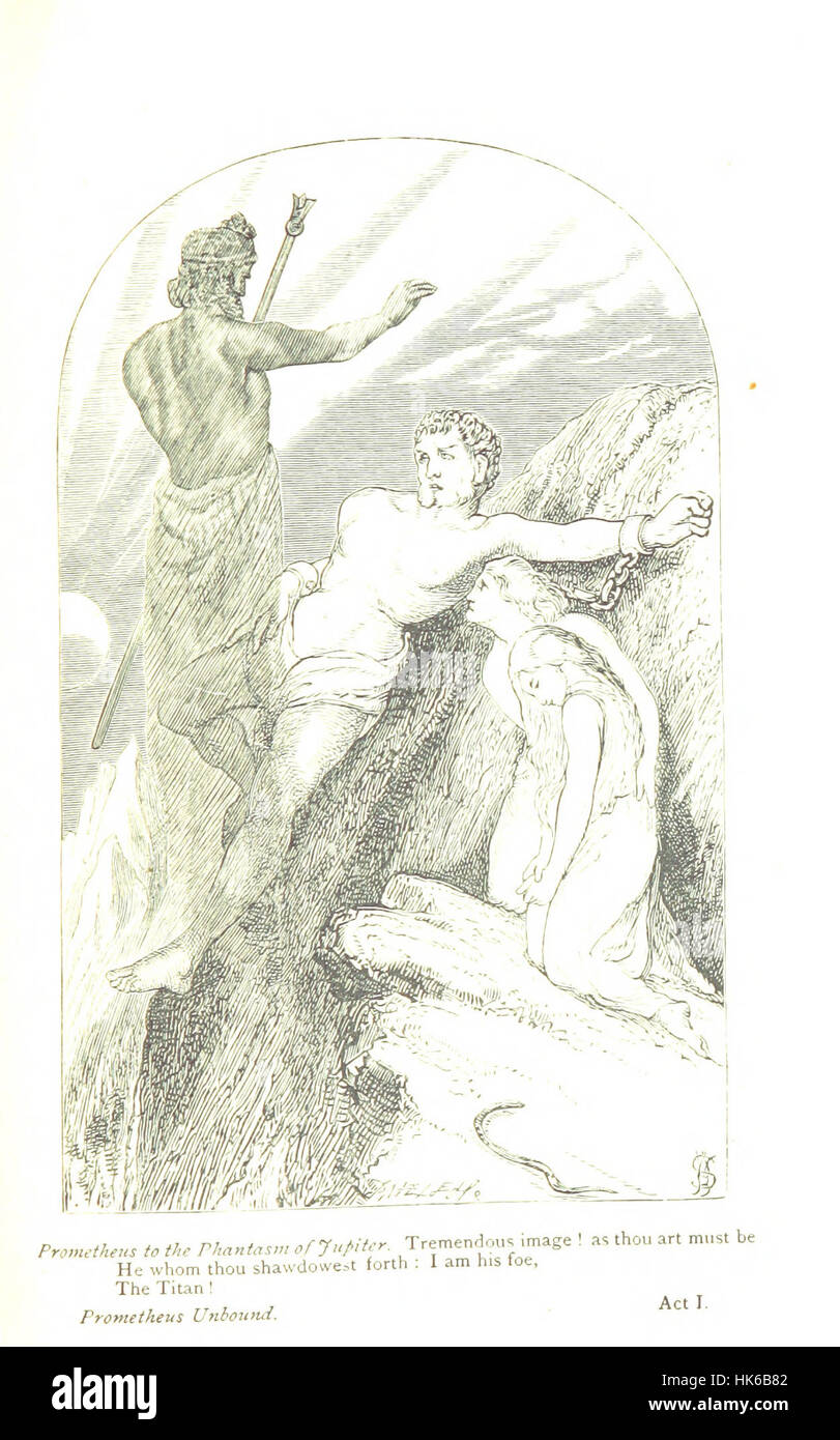 Illustration aus „The Poetical Works of Percy Bysshe Shelley“, die eine Szene zeigt, die von einem von Shelleys Gedichten inspiriert ist. Das Bild spiegelt die Romantik und Themen in Shelleys Werk wider, mit künstlerischer Darstellung von W. B. Scott. Stockfoto