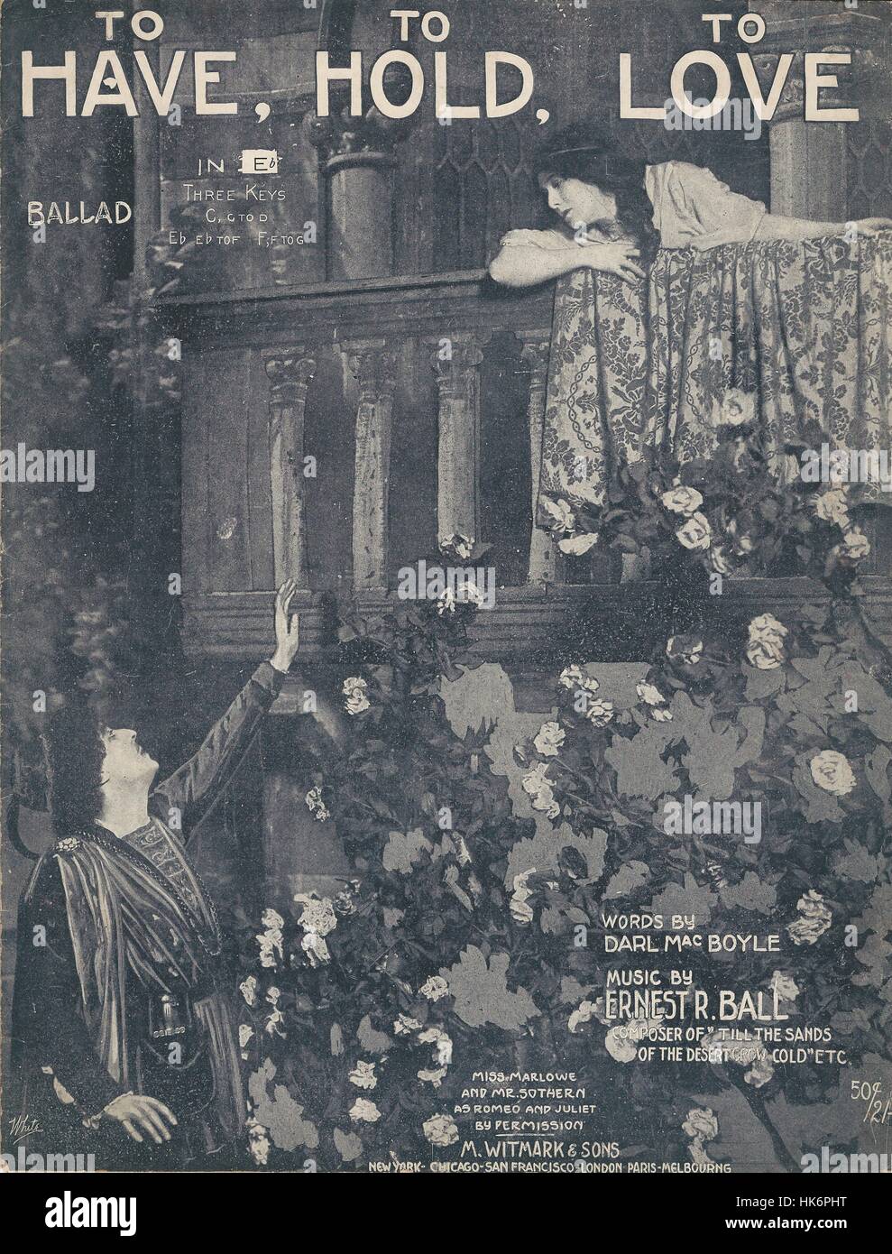 "Zu haben, zu halten, Liebe" 1913 Romeo und Juliet Sheet Music Cover Stockfoto