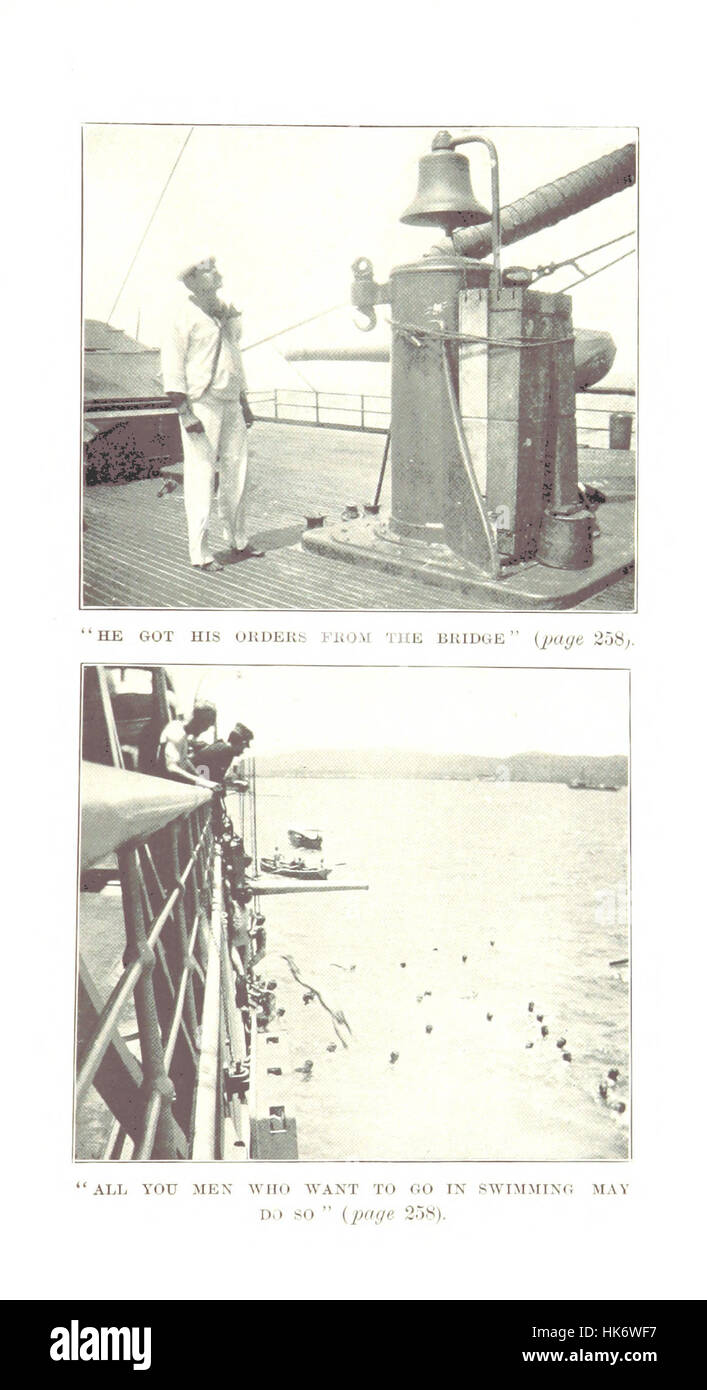 Foto eines Schützen an Bord der USS Yankee während des Spanisch-Amerikanischen Krieges, das Marineserven zeigt, die in der Schlacht waren. Das Bild spiegelt die militärischen Aktivitäten während des Krieges wider, wie im Tagebuch von Nummer fünf der After Port Gun beschrieben. Stockfoto