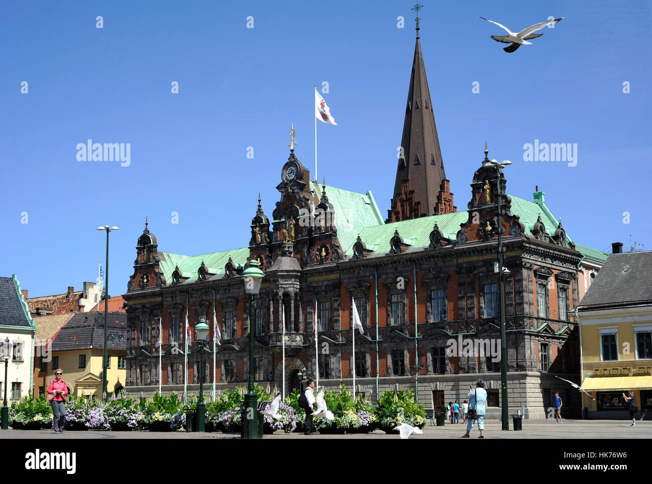 Schweden. Malmö. Stortorget Platz mit dem historischen Rathaus, erbaut ...