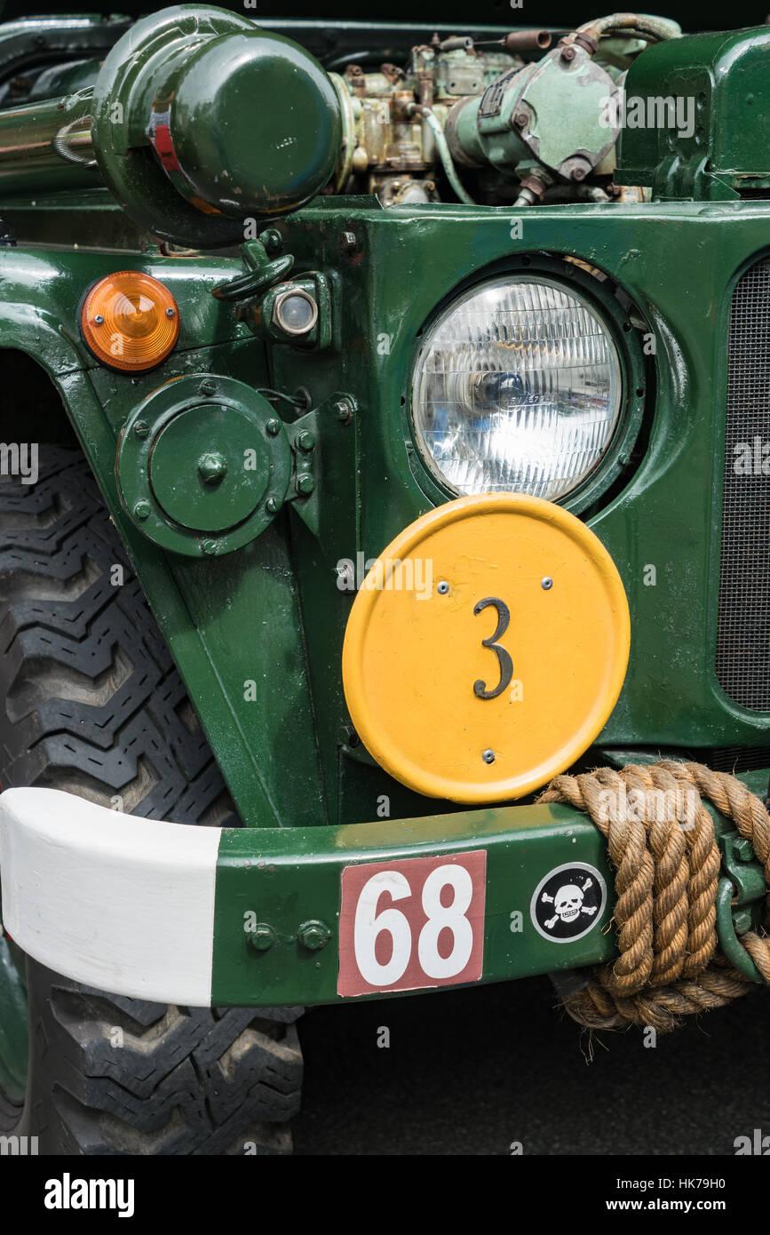 Details zu einem Militärfahrzeug auf dem Display an der Prestatyn Flower Show Stockfoto