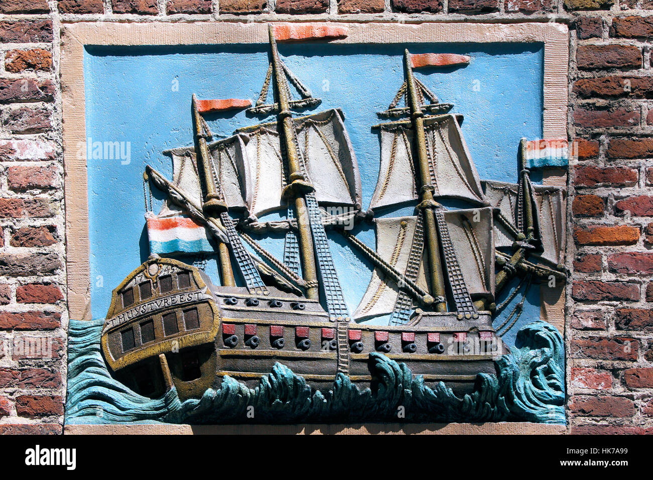 historische, Niederlande, Segelboot, Relief, Amsterdam, Hausnummer Stockfoto