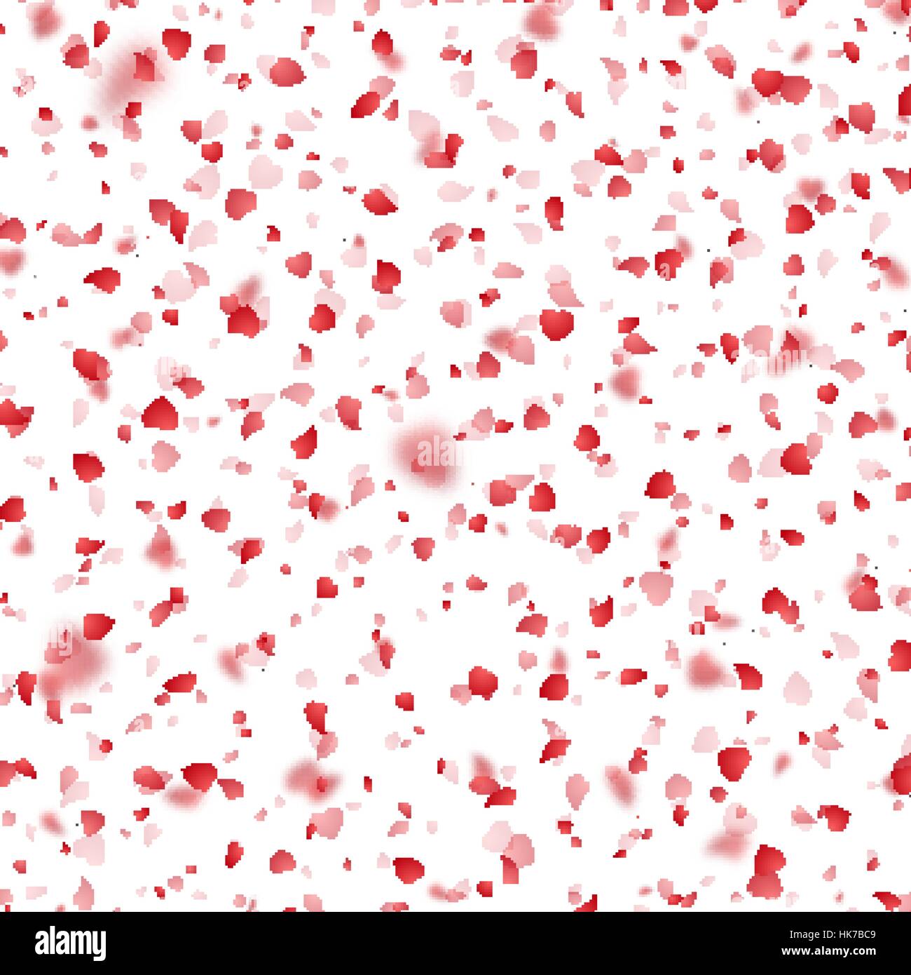 Valentinstag Hintergrund rote Herzen Blütenblätter fallen auf weißem Hintergrund. Stock Vektor