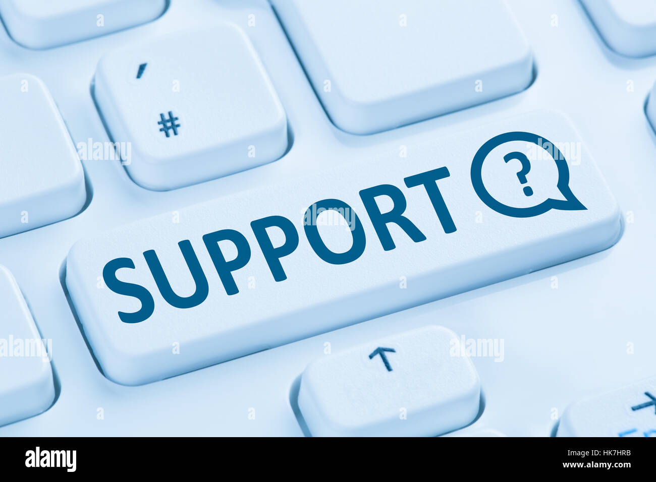 Support online Hilfe Kontakt Kundendienst Telefon Internet Symbol blau Computer Tastatur Stockfoto