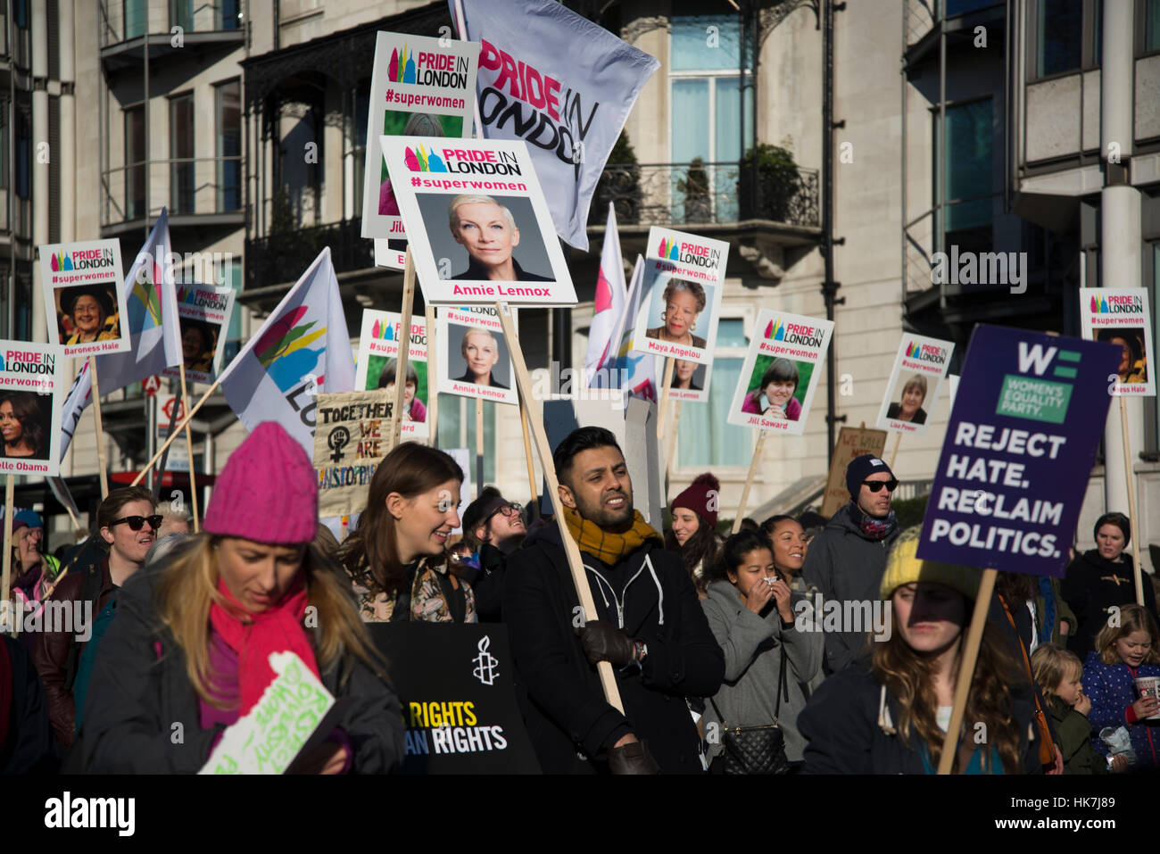 Frauen Marsch auf London, Anti-Trump Protest, London, UK. 21.01.2017 Stockfoto