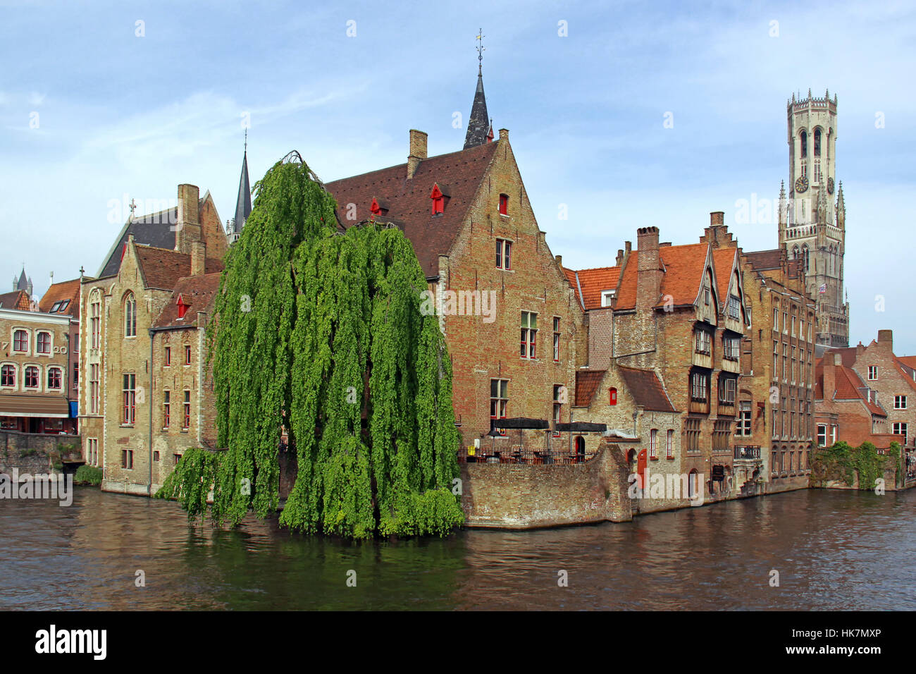 Altstadt, Flandern, Brügge, Turm, romantisch, Altstadt, Kanal, Belgien, Stockfoto