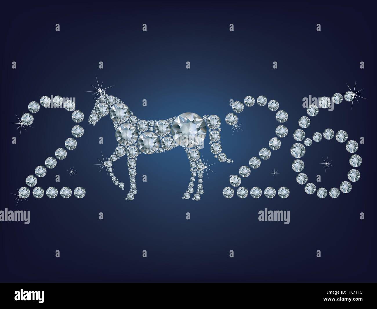 Frohes neues Jahr 2026 kreative Grußkarte mit Pferd machte einen Großteil der Diamanten Stock Vektor