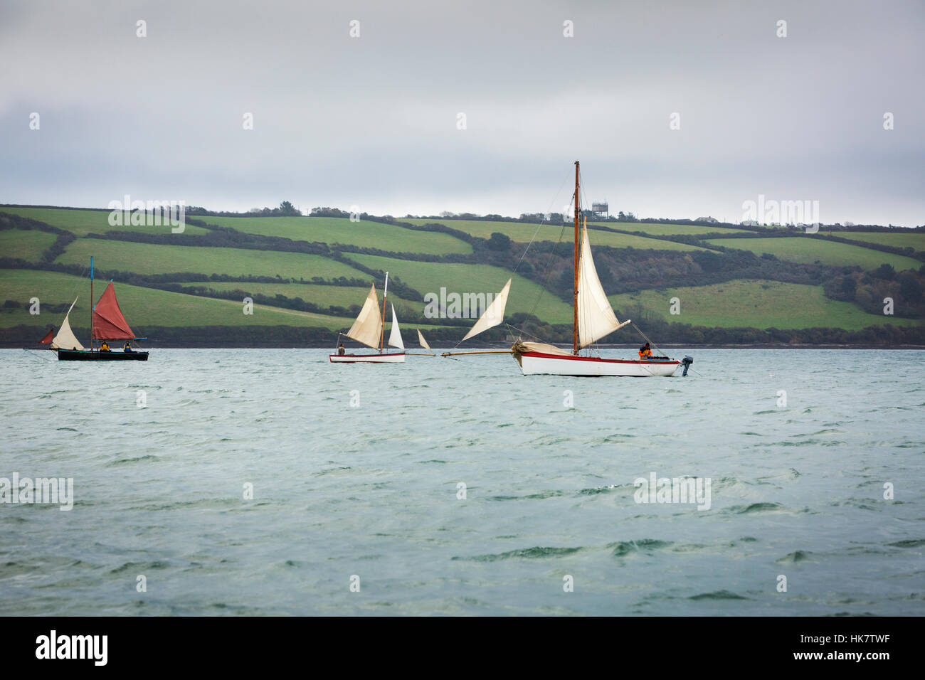 Traditionelle Segelboote der Küste von der Mündung am Fluss Fal, Falmouth, Cornwall Stockfoto