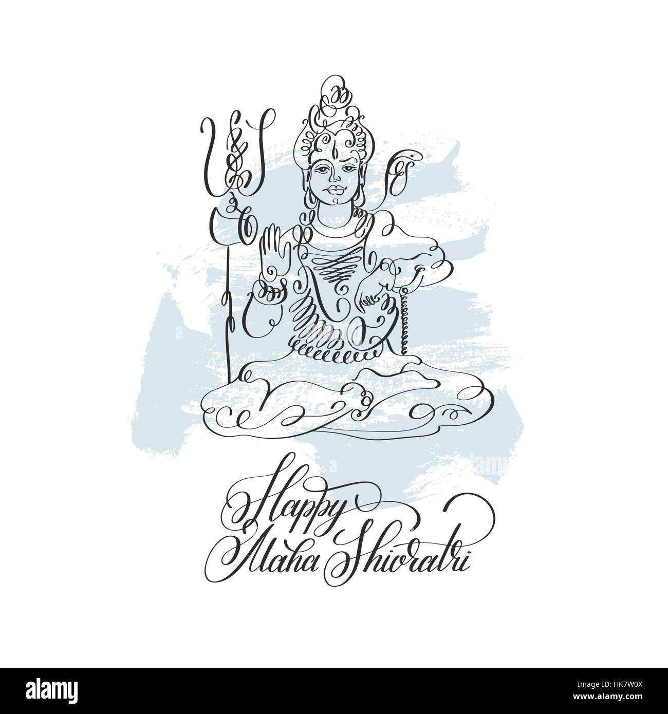 Glücklich Maha Shivratri schwarze Linie Kunst Grußkarte design Stock Vektor