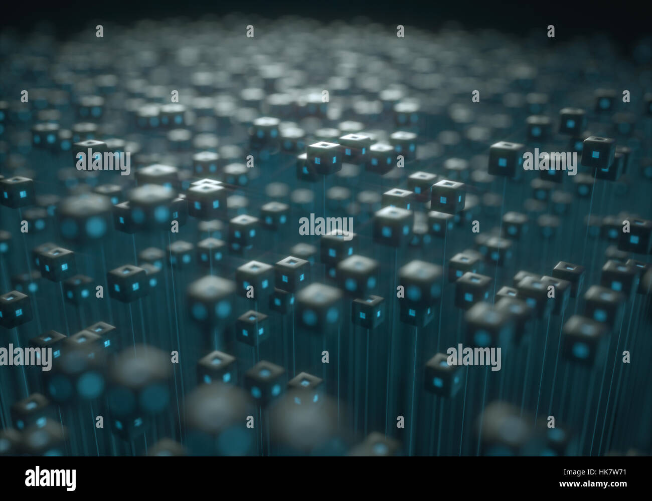 3D Illustration. Zusammenfassung Hintergrund mit Würfel und Lichter in einem Konzept einer futuristische Maschine. Stockfoto