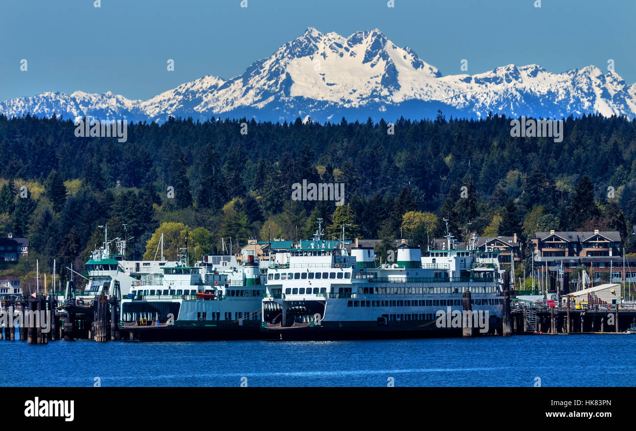 Fähre, blau, Reisen, Klang, Baum, Bäume, Berge, Park, American, Schiffe, Stockfoto