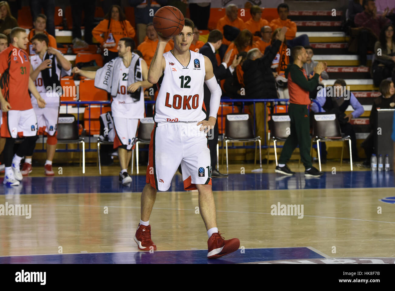 Fuenlabrada, Spanien. 25. Januar 2017. Lokomotiv Kubans Matt Janning im Bild während der Eurocup Basketball-Match zwischen Montakit Fuenlabrada und Lokomotiv Kuban Krasnodar. Bildnachweis: Jorge Sanz/Pacific Press/Alamy Live-Nachrichten Stockfoto