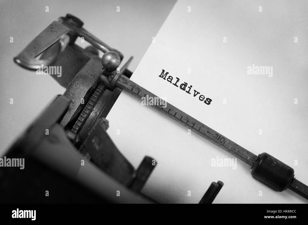 Inschrift von Vintage Schreibmaschine gemacht Land, Malediven Stockfoto