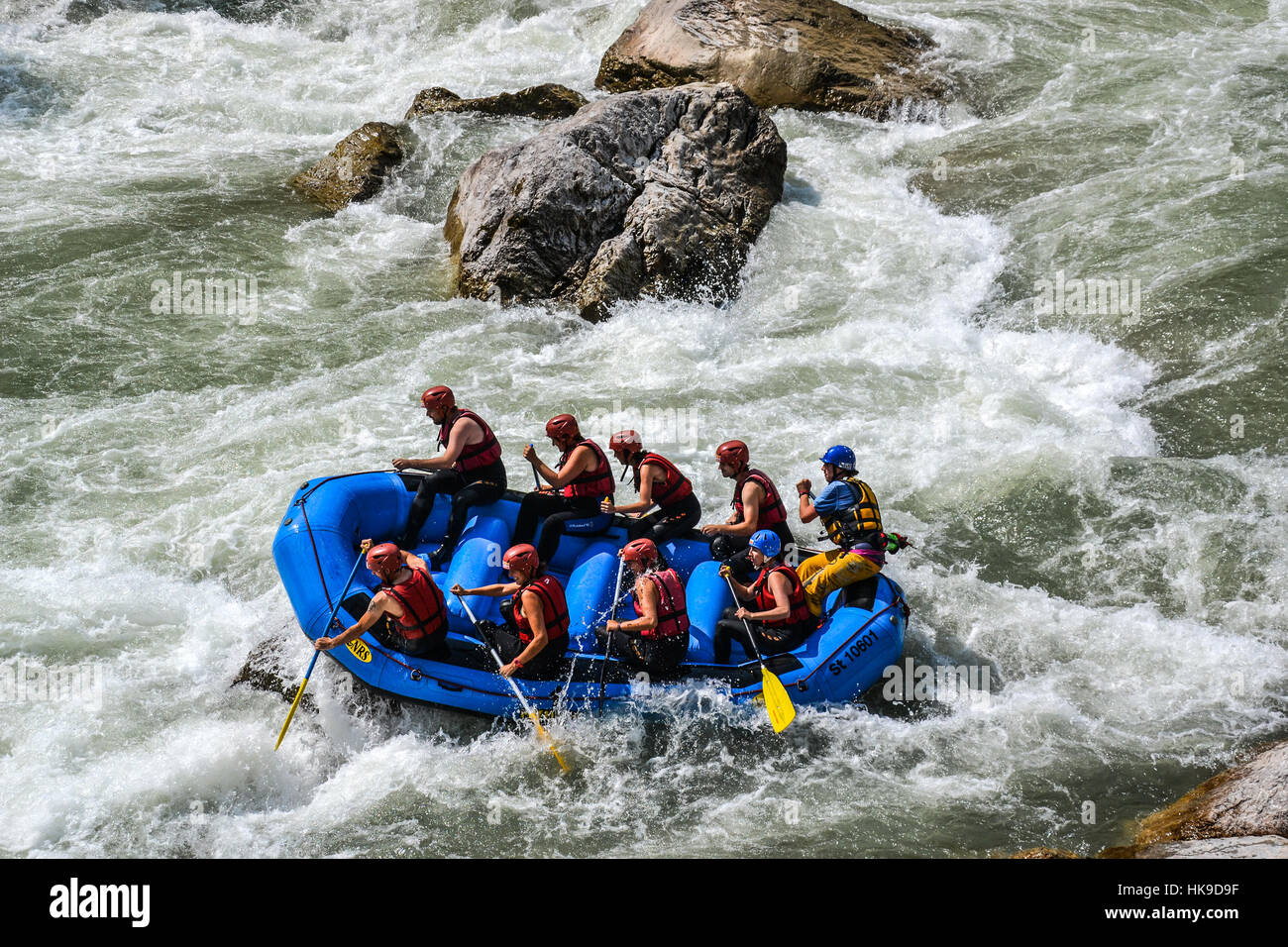 Rafting auf dem Fluss Enns, Österreich Stockfoto