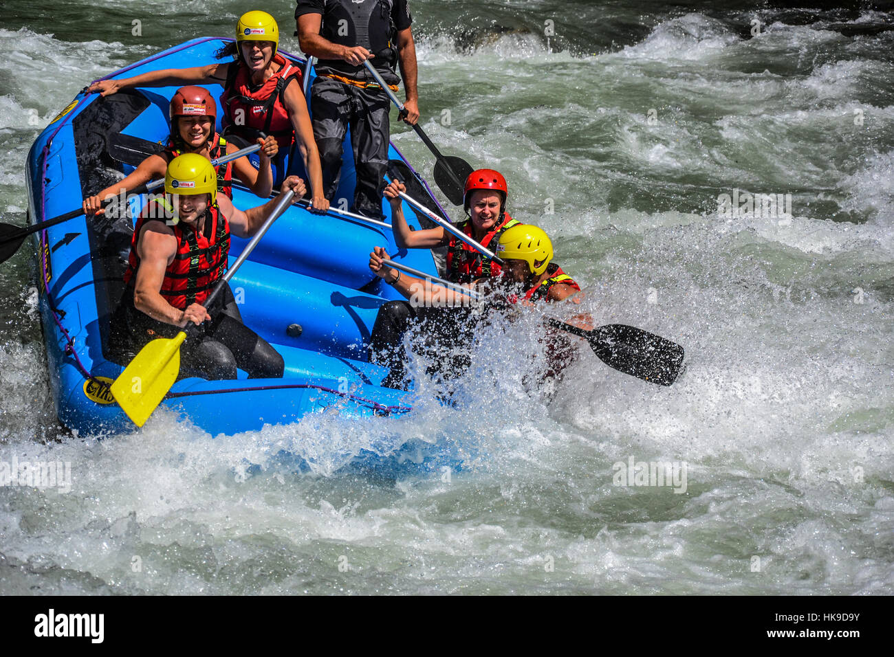 Rafting auf dem Fluss Enns, Österreich Stockfoto