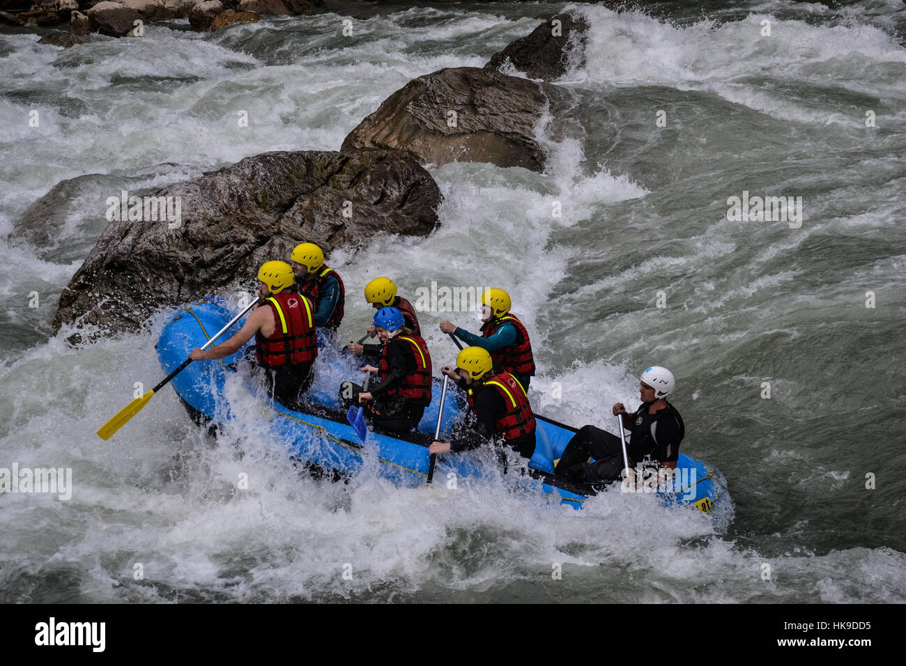 Rafting auf dem Fluss Enns, Österreich Stockfoto