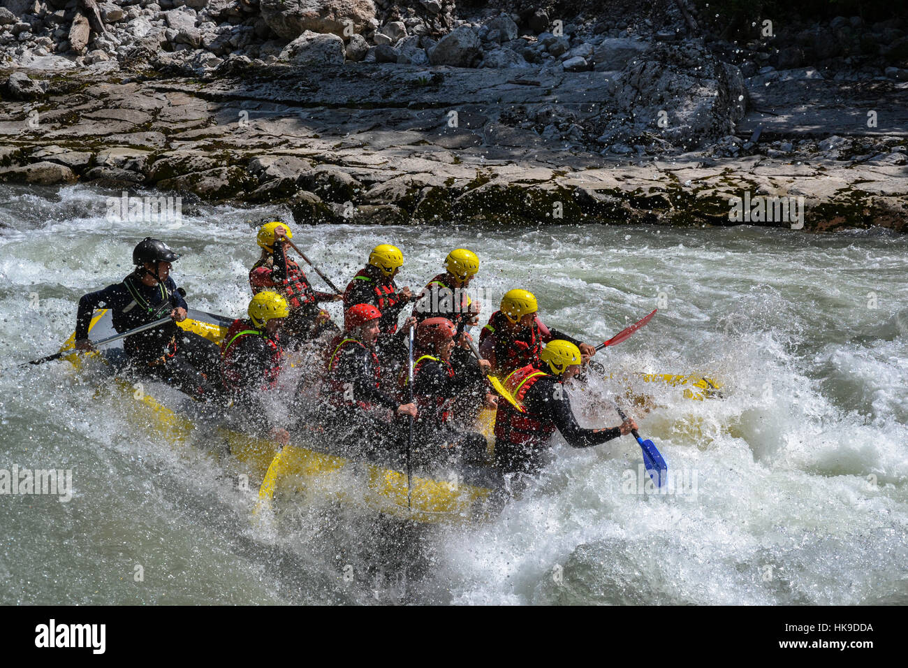 Rafting auf dem Fluss Enns, Österreich Stockfoto