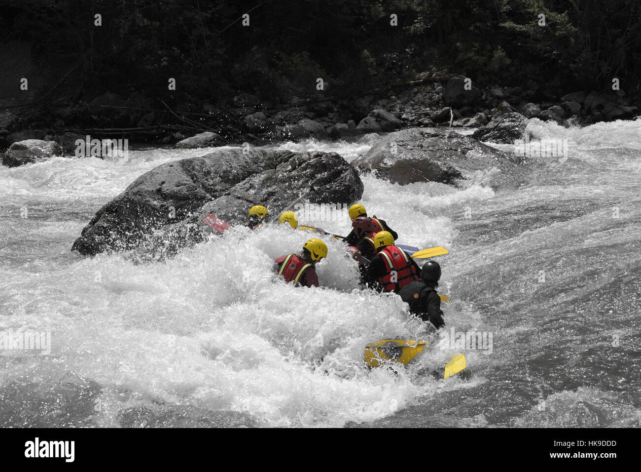 Rafting auf dem Fluss Enns, Österreich Stockfoto