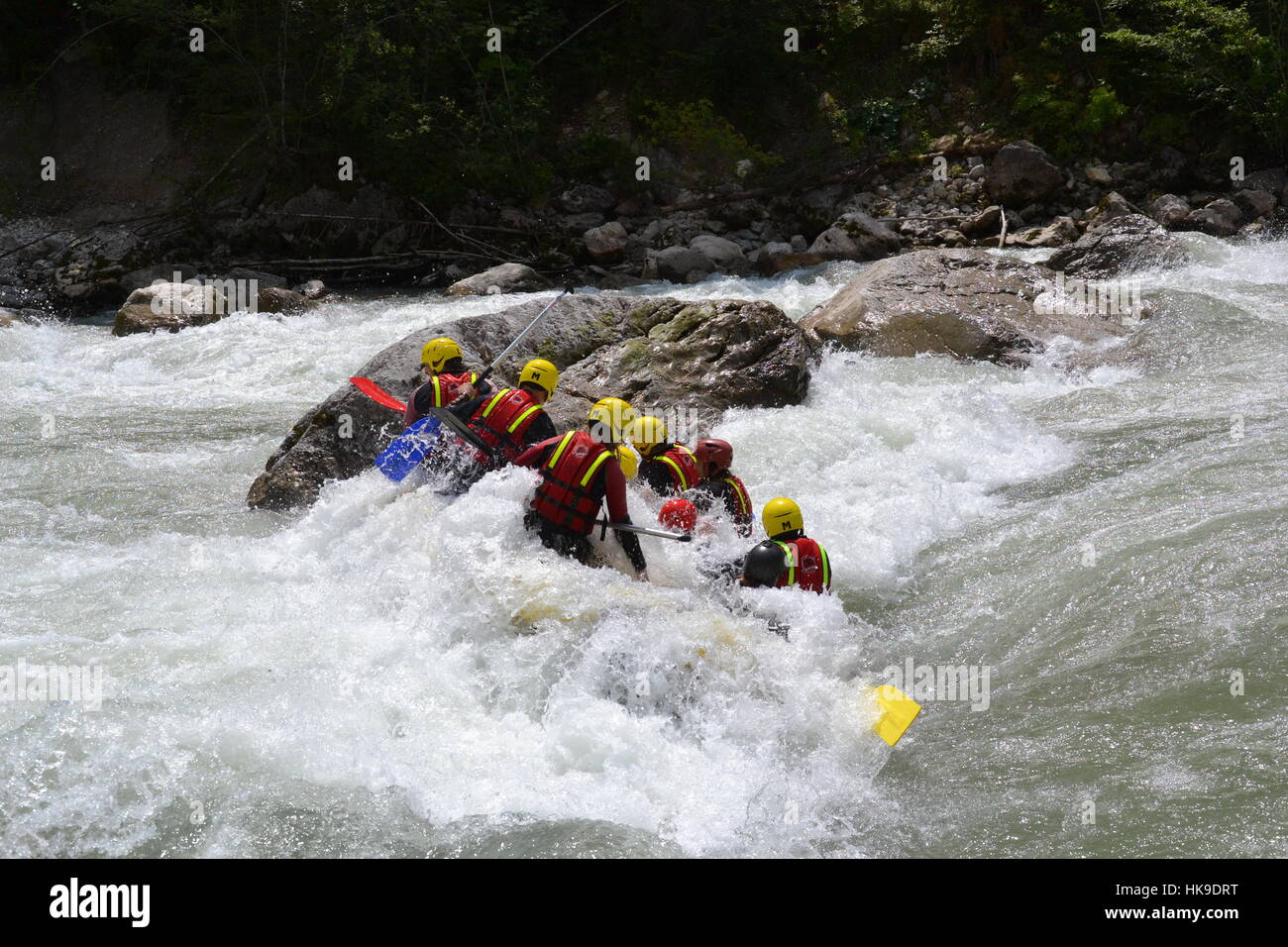 Rafting auf dem Fluss Enns, Österreich Stockfoto