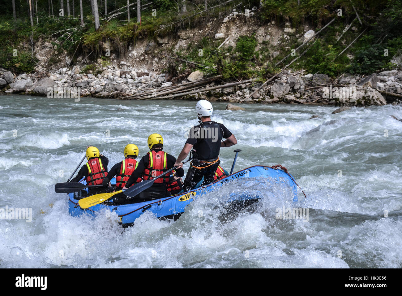 Rafting auf dem Fluss Enns, Österreich Stockfoto