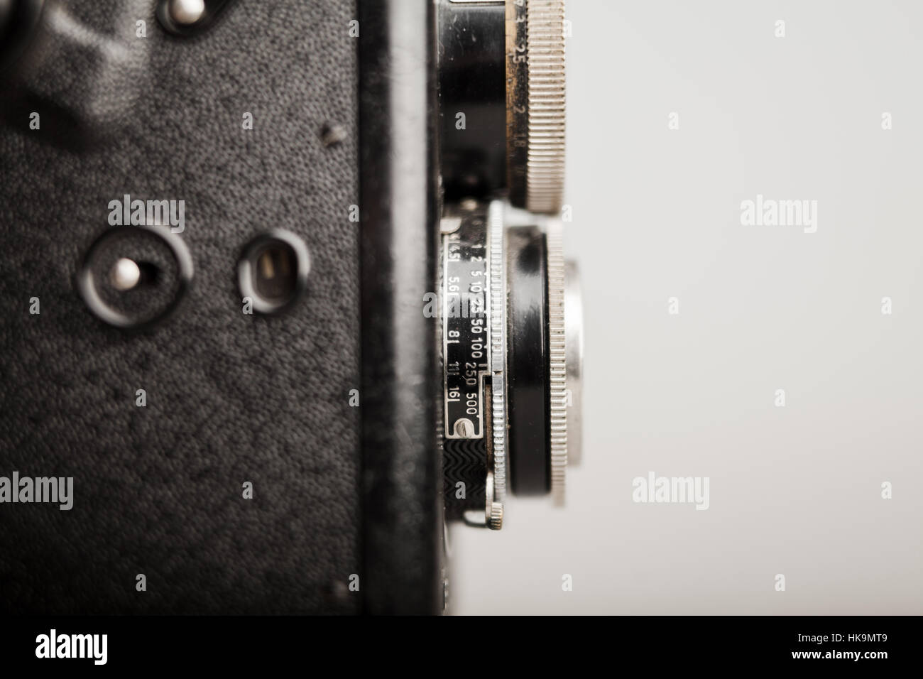 Analoge Kamera Auslöser Geschwindigkeit Limb. Nahaufnahme Detail Stockfoto